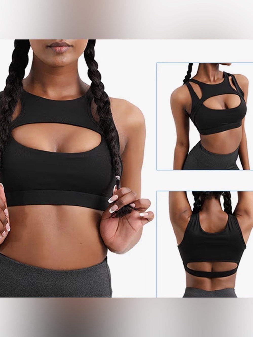 Black Cutout Sports Bra Crisscross Open Back Removable Pads